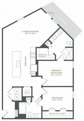 Floor plan for 2 beds, 2 baths, 1242 sqft